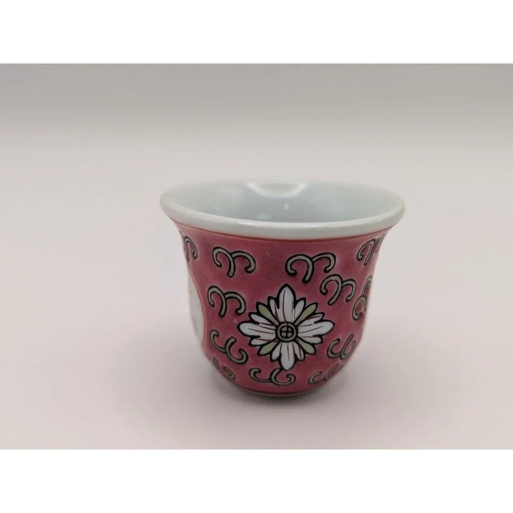 Feng Shui Porcelain Sake Red Mini Wine Cup Small Tea Japanese Longevity 1